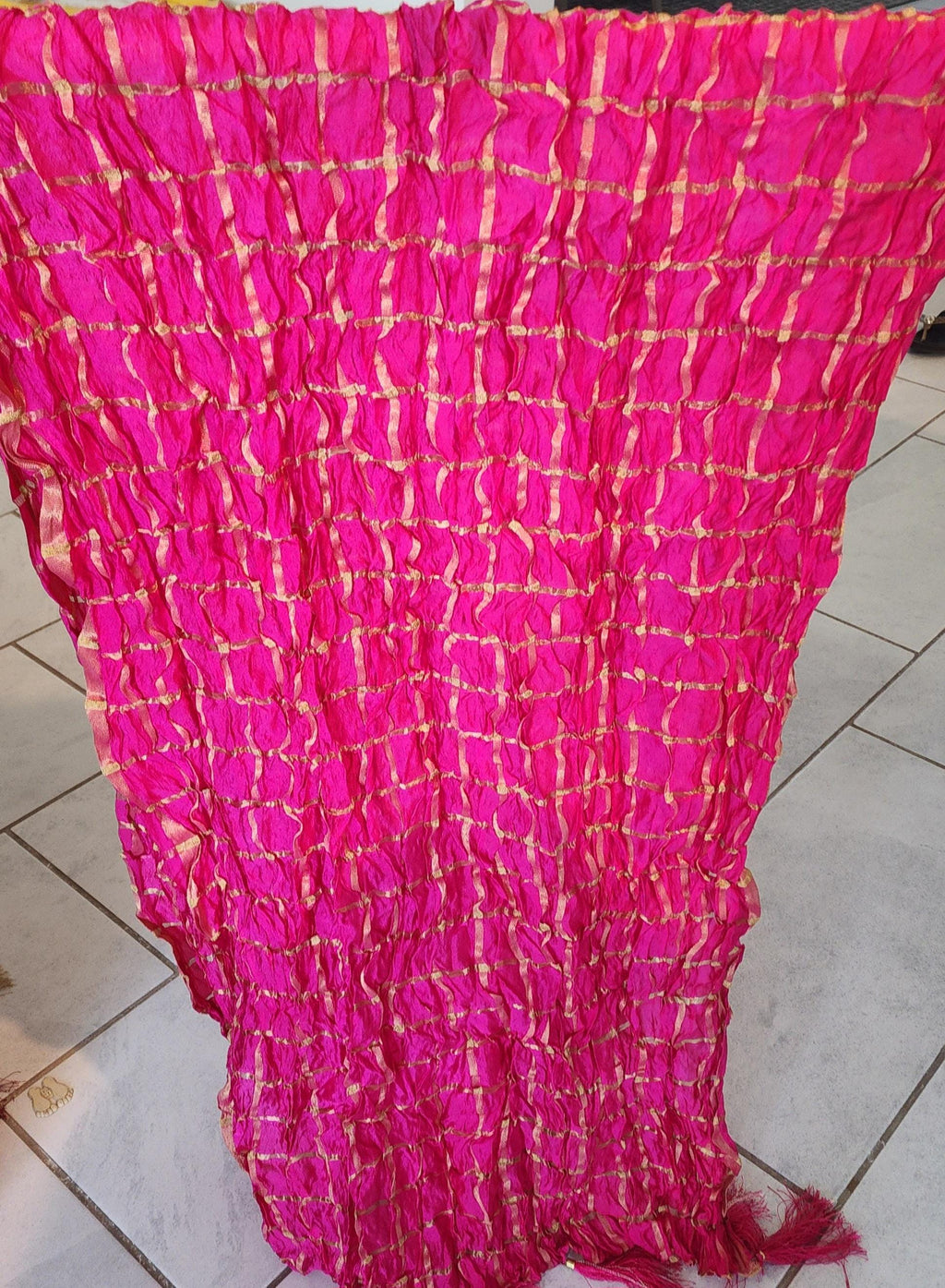 Tie Dye Art Silk Dupatta: Rajasthani Ghat Chola with Tassels.