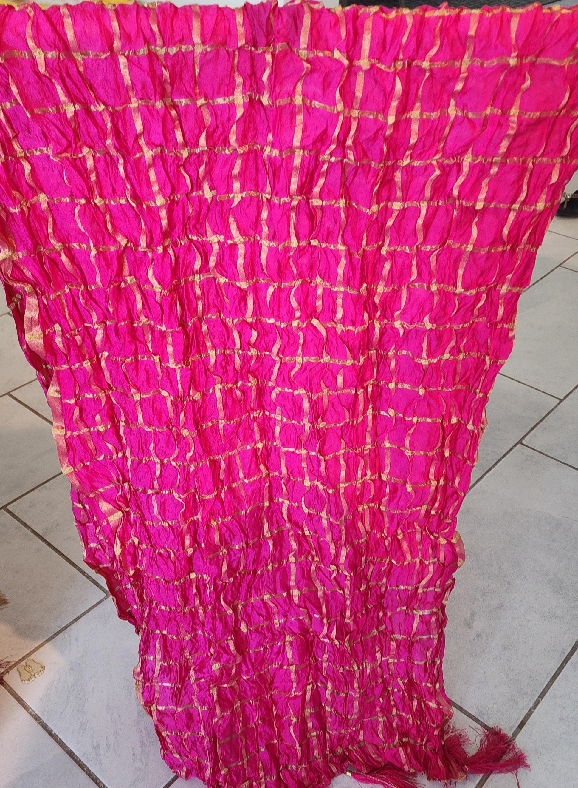 Tie Dye Art Silk Dupatta: Rajasthani Ghat Chola with Tassels.