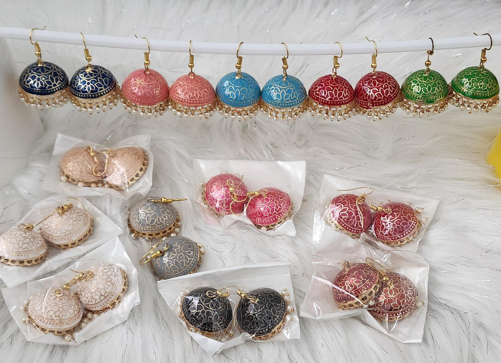 Handmade Meenakari Jhumka Earrings: Indian Wedding Jewelry.