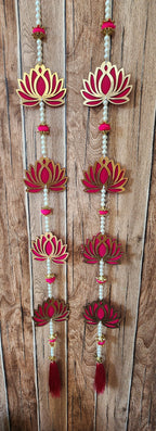 Handmade Pink Lotus Garland with Pearls: Indian Wedding Hanging Decor (36 inch)