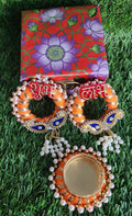 Pichwai Print Handmade Tea Light Holder Gift Box: Diwali Favor, Pooja Decor.