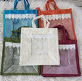 Jute Gift Handmade Bag with Lace & Transparent Panel - Party Favor Bag.