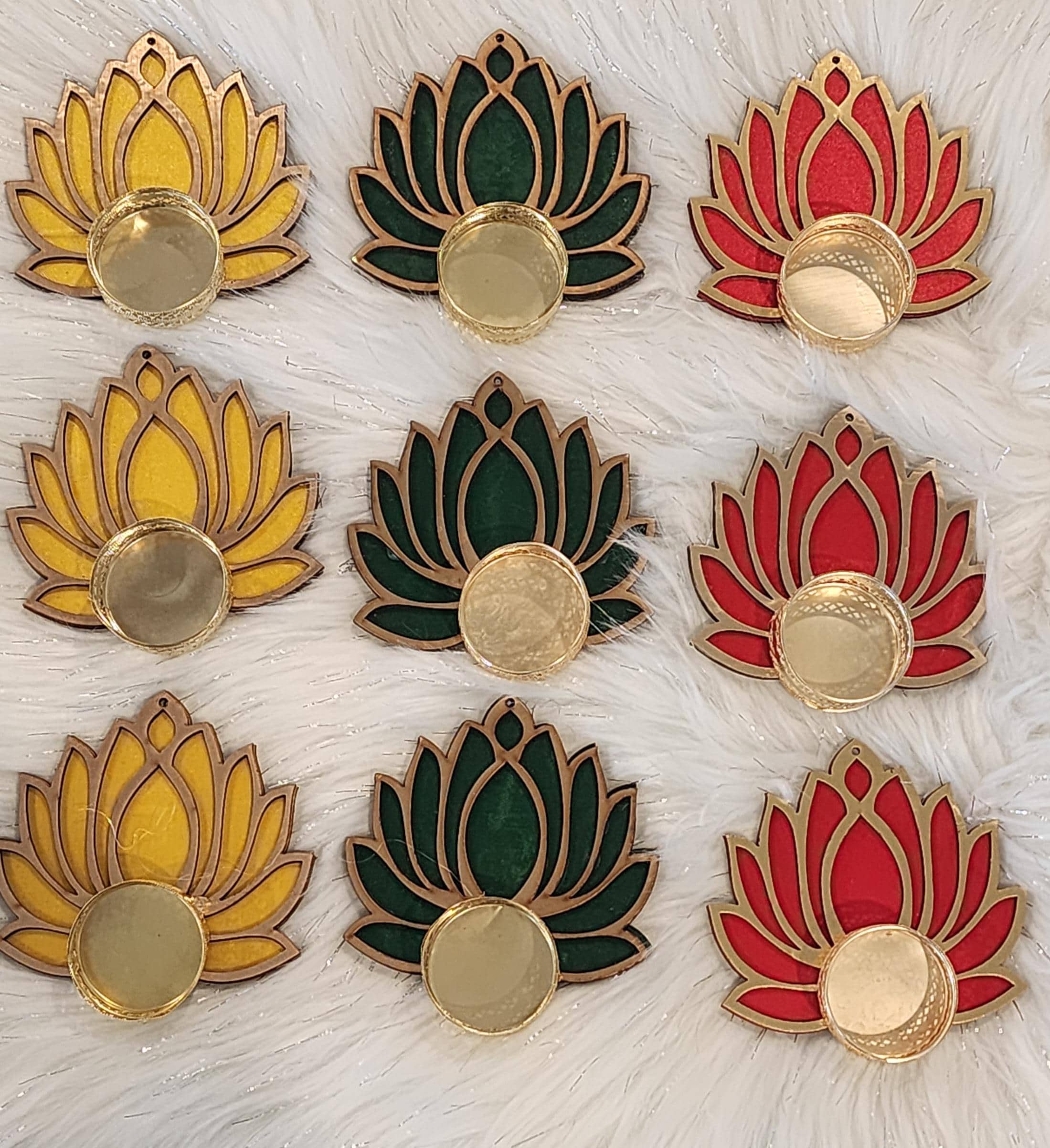 Wooden Handmade Lotus Tea Light Holders - Diwali Wedding Favors.