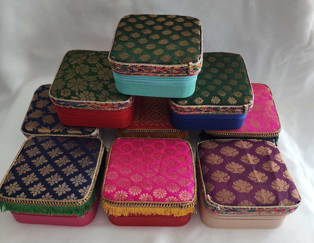 Handcrafted Mini Jewelry Travel Case: Brocade Fabric, 4-inch.