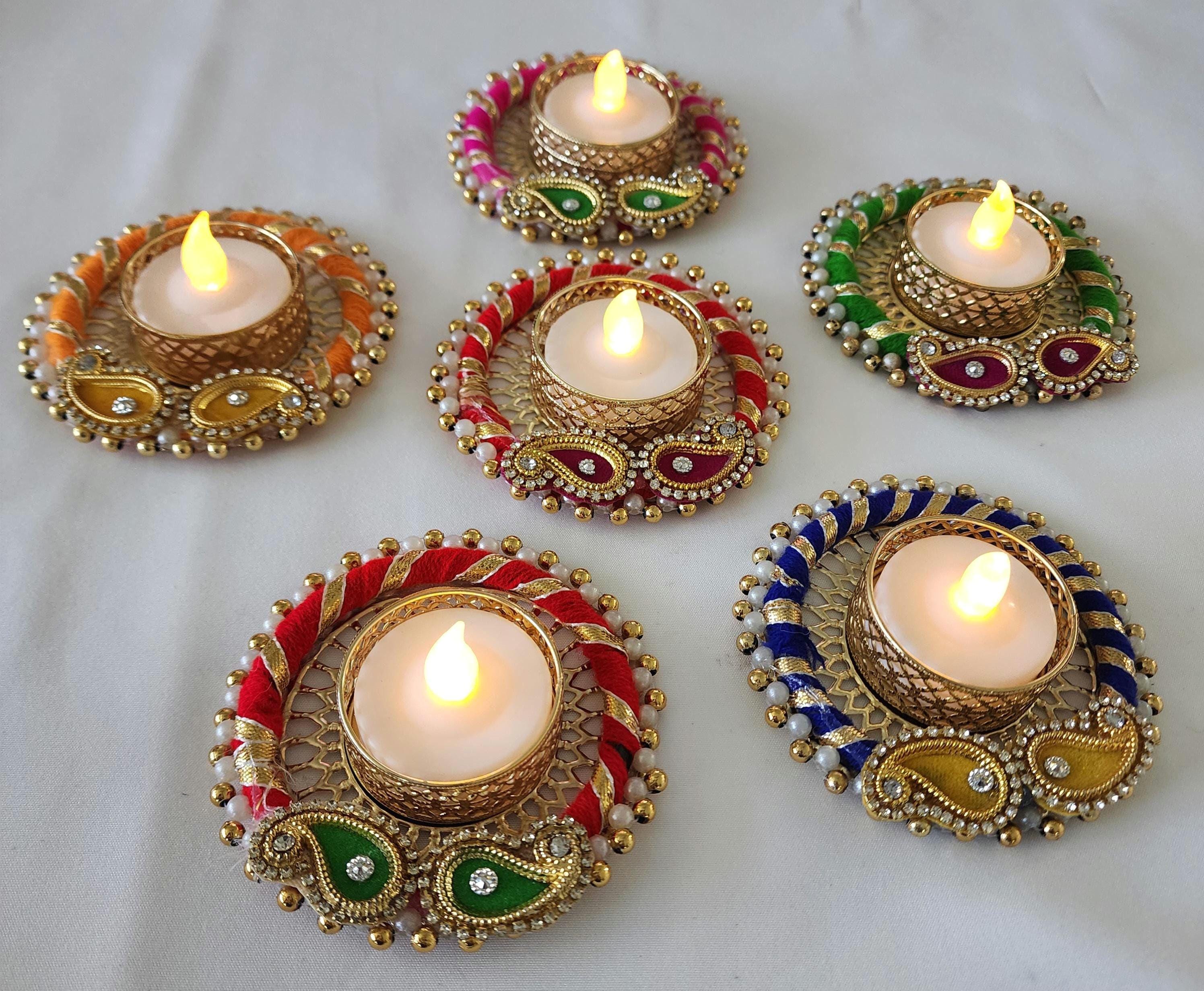 Handmade Multi Color Tea Light Holder forDiwali Home Decorations and Favor Gift.