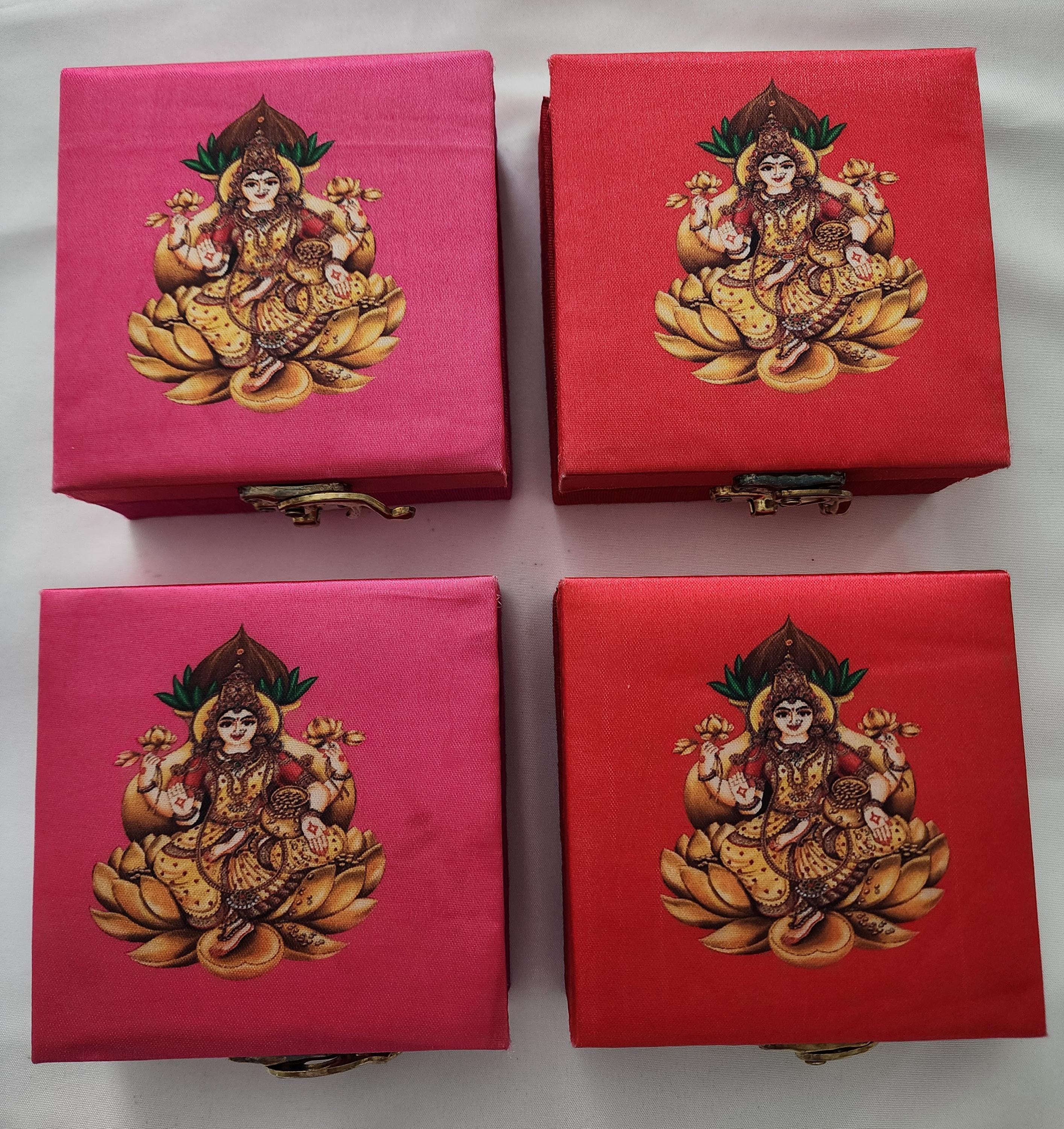 Laxmi Diwali Favor Handmade Box: Indian Wedding Return Gift, Brocade Silk.
