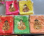 Lakshmi Print Silk Potli Bags - Hindu Wedding Favor Bags.