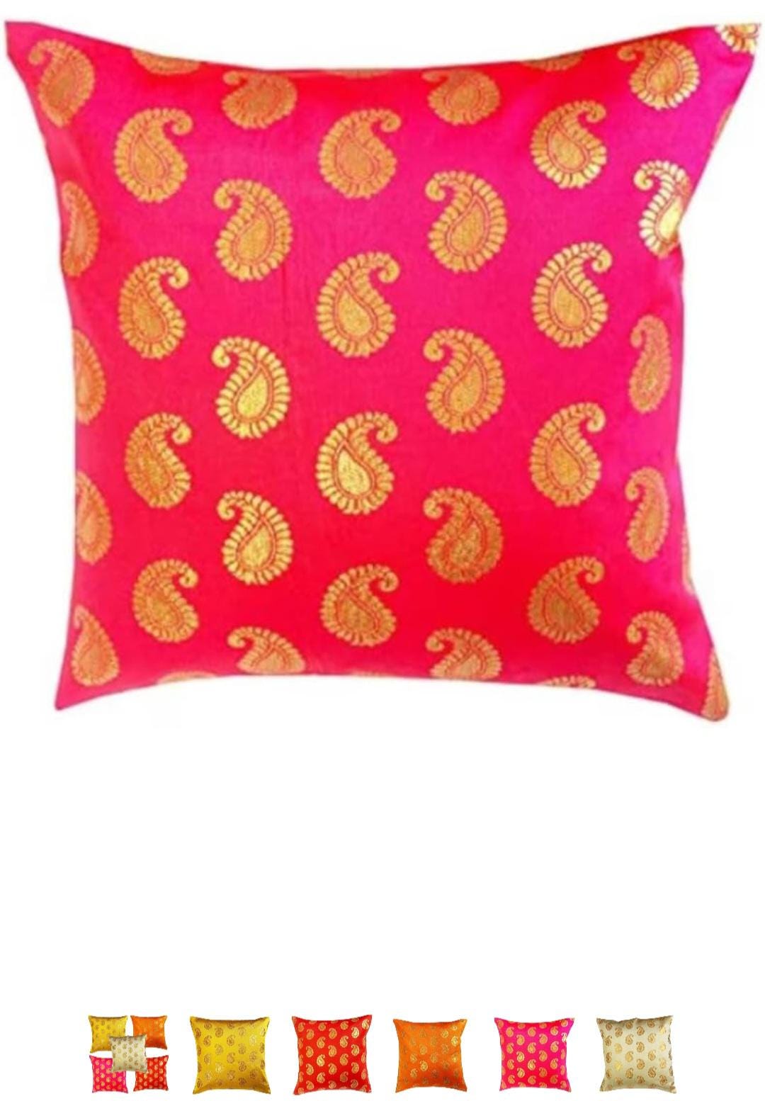 Handmade Silk Cushion Covers: Decorative Throw Pillow Set of 5 (18x18 Inches)