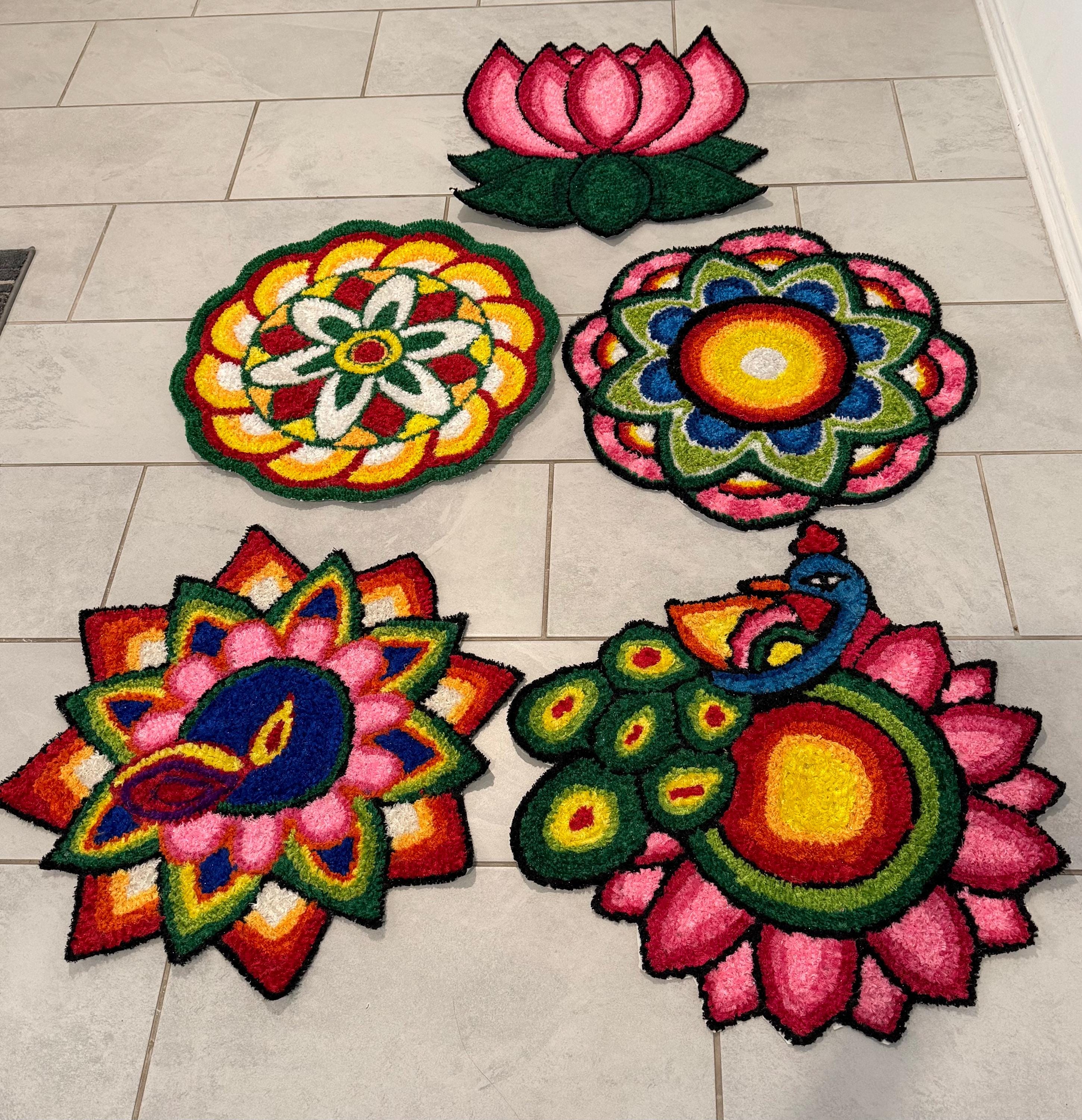Indian Rangoli Mat-Wool Pooja Aasan, Diwali Wedding,Housewarming Decor.