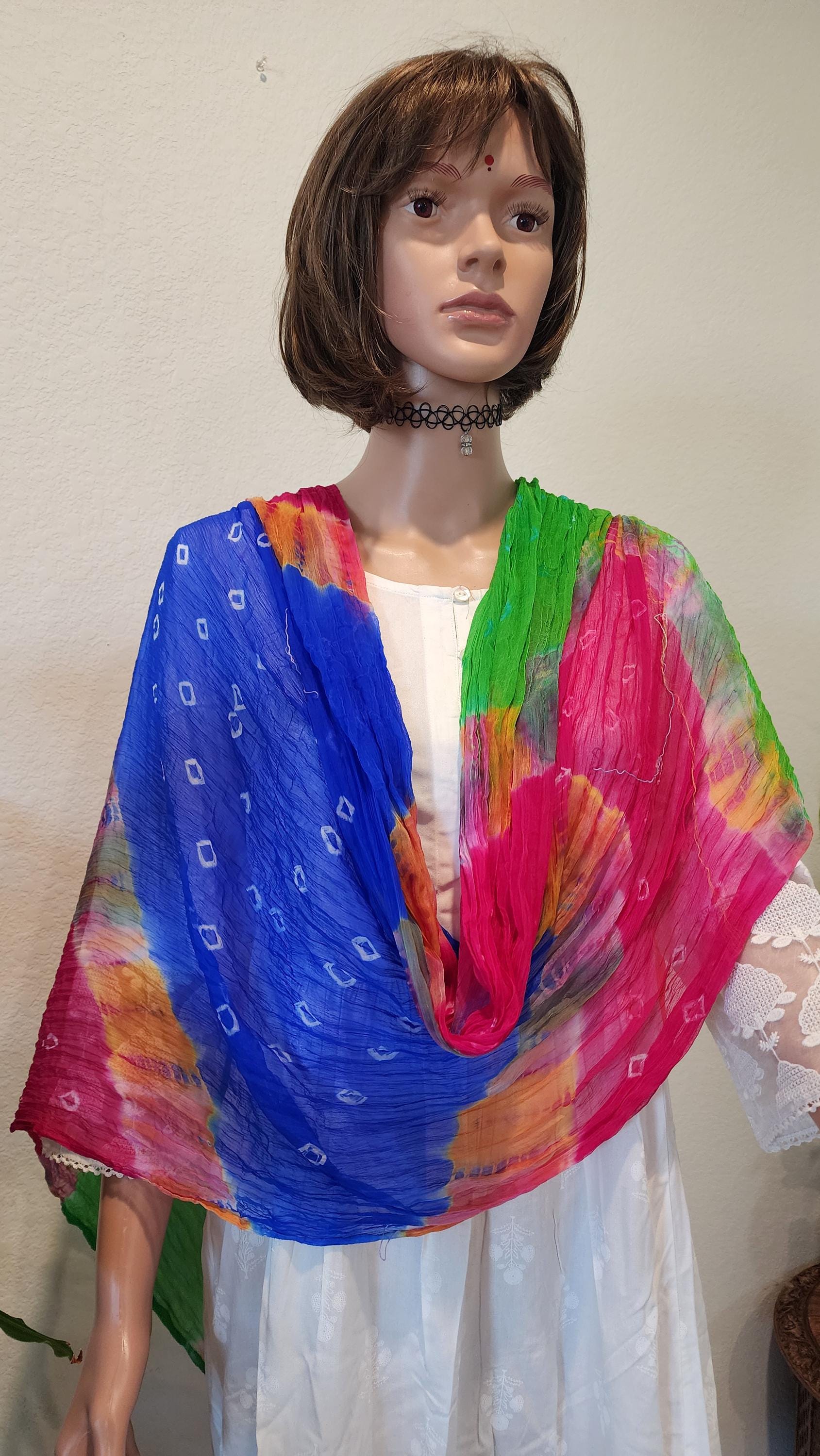 Rajasthani Tie Dye Silk Dupatta: Multi-Colored Wedding Favor Scarf