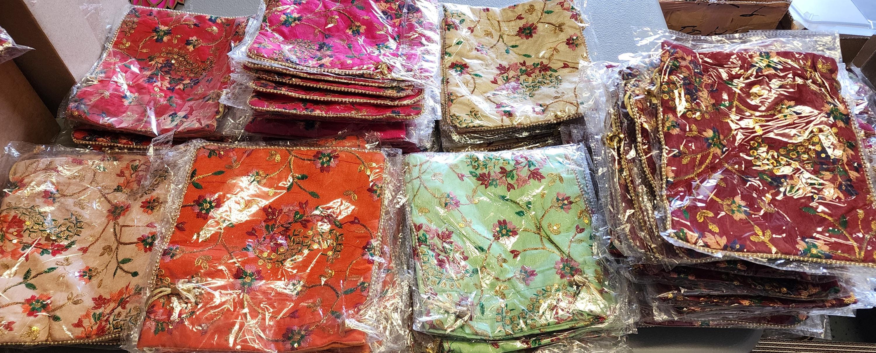 Embroidered Handmade Flower Potli Bag: Indian Wedding Favor, Henna Party Gift