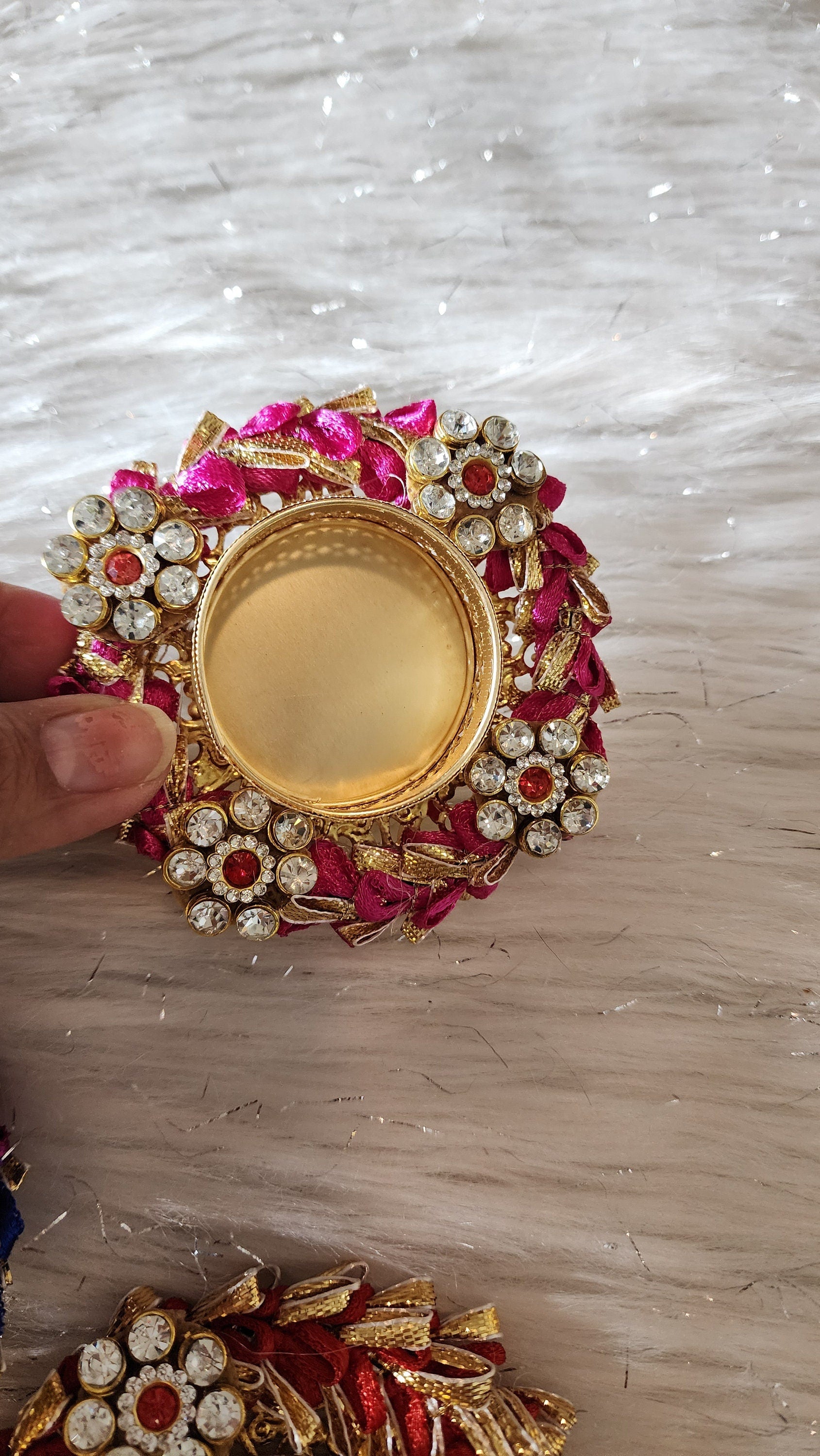 Kundan Handmade Tea Light Holders: Diwali Wedding Favor, Pooja Decor.