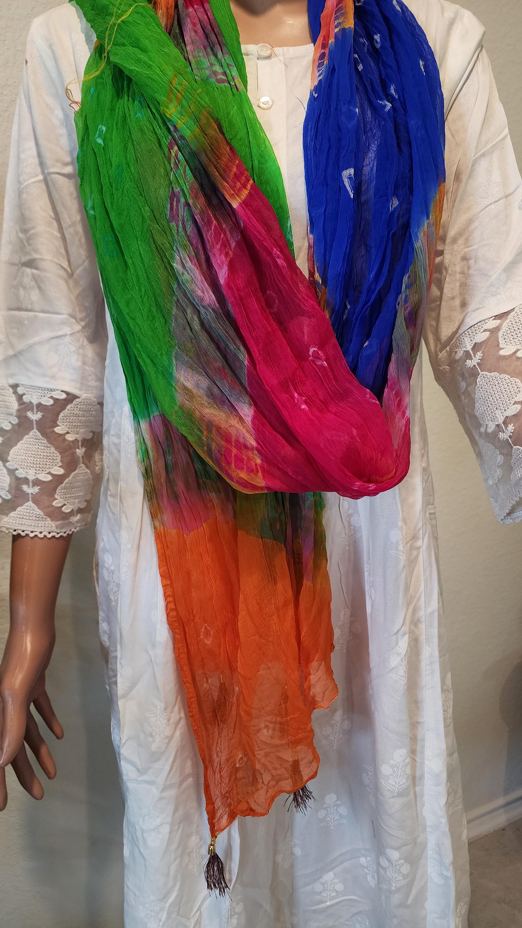 Rajasthani Tie Dye Silk Dupatta: Multi-Colored Wedding Favor Scarf