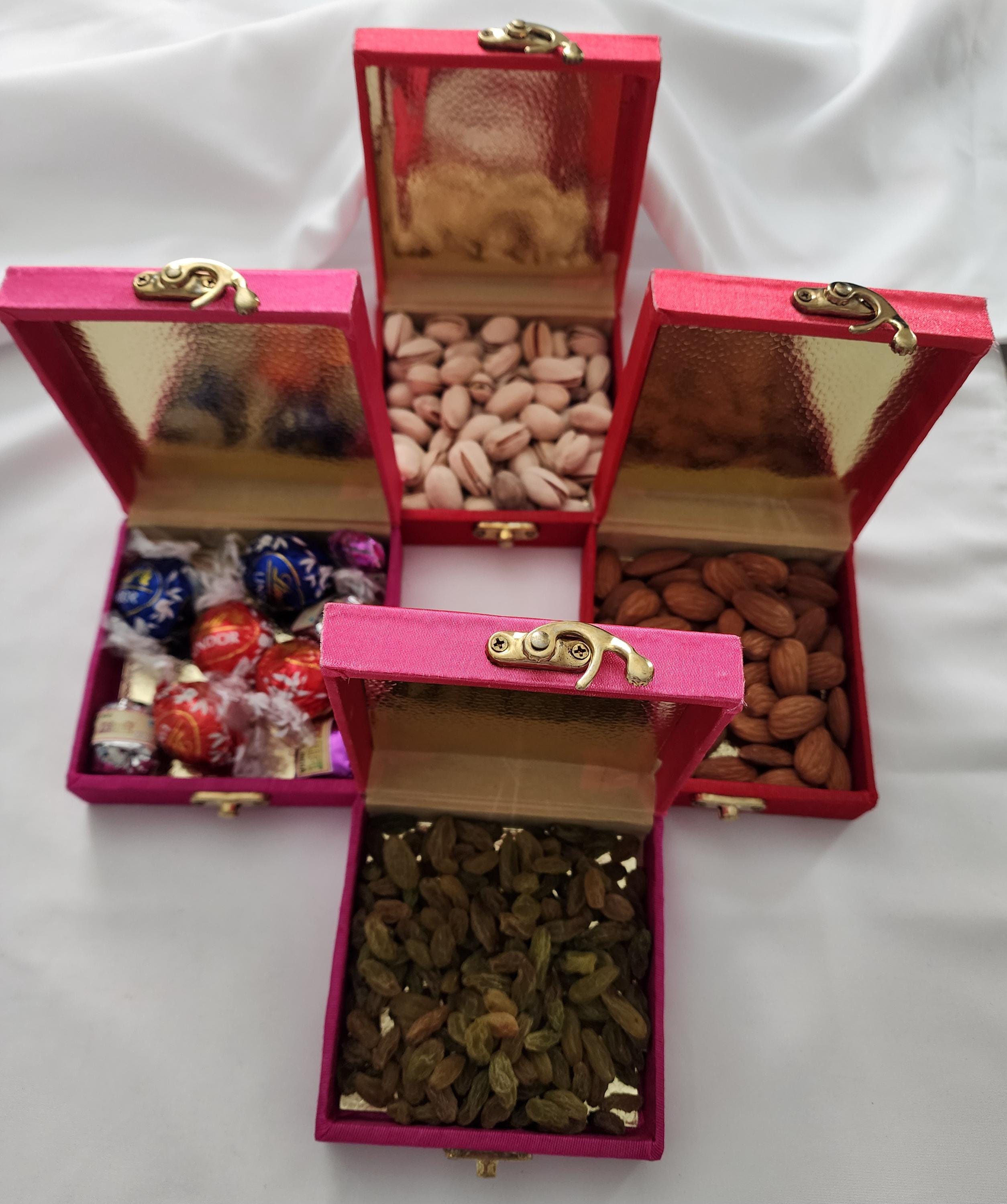 Laxmi Diwali Favor Handmade Box: Indian Wedding Return Gift, Brocade Silk.