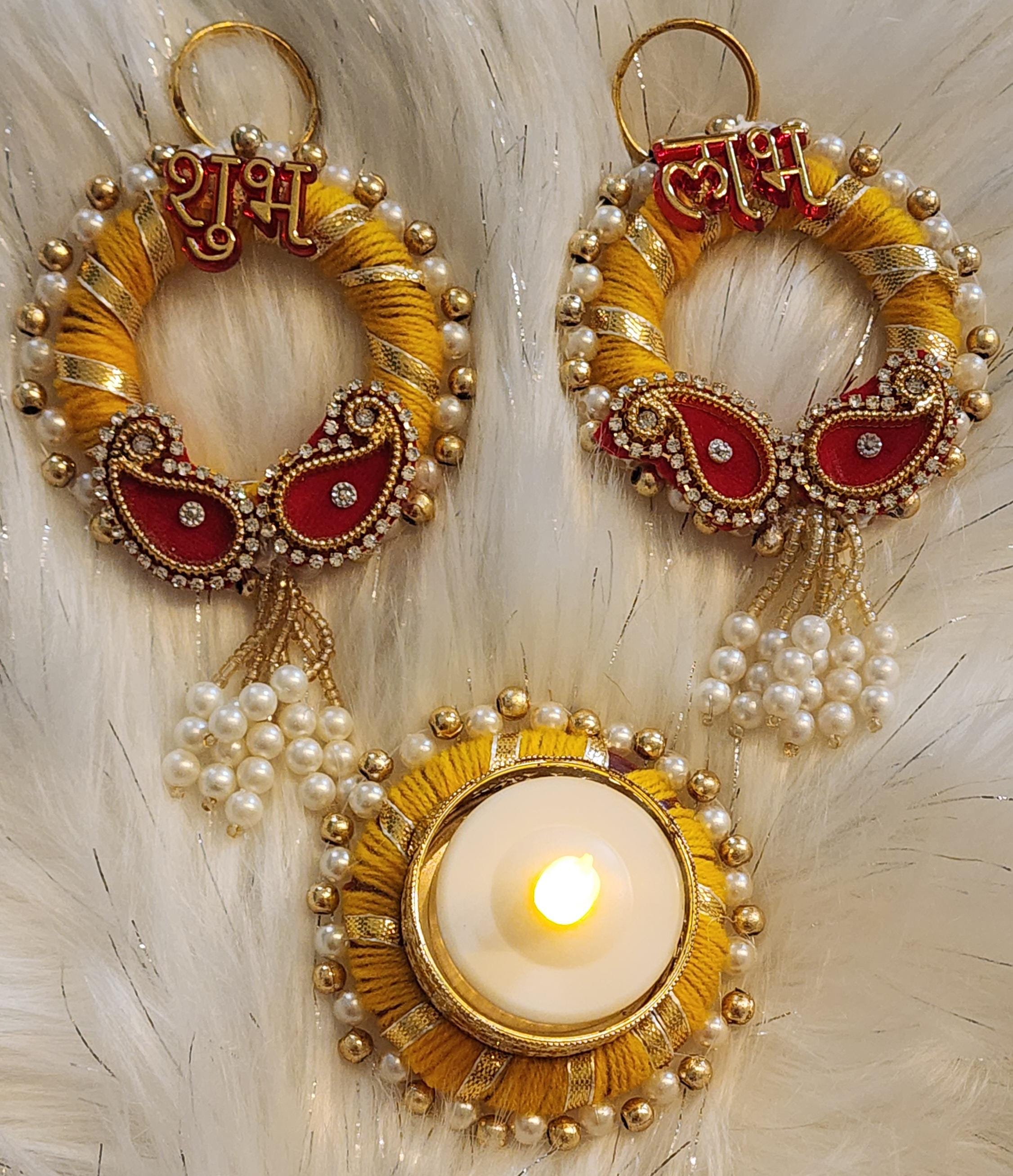 Shubh Labh Hanging Set: Diwali Decor with Tea Light combo Gift set.