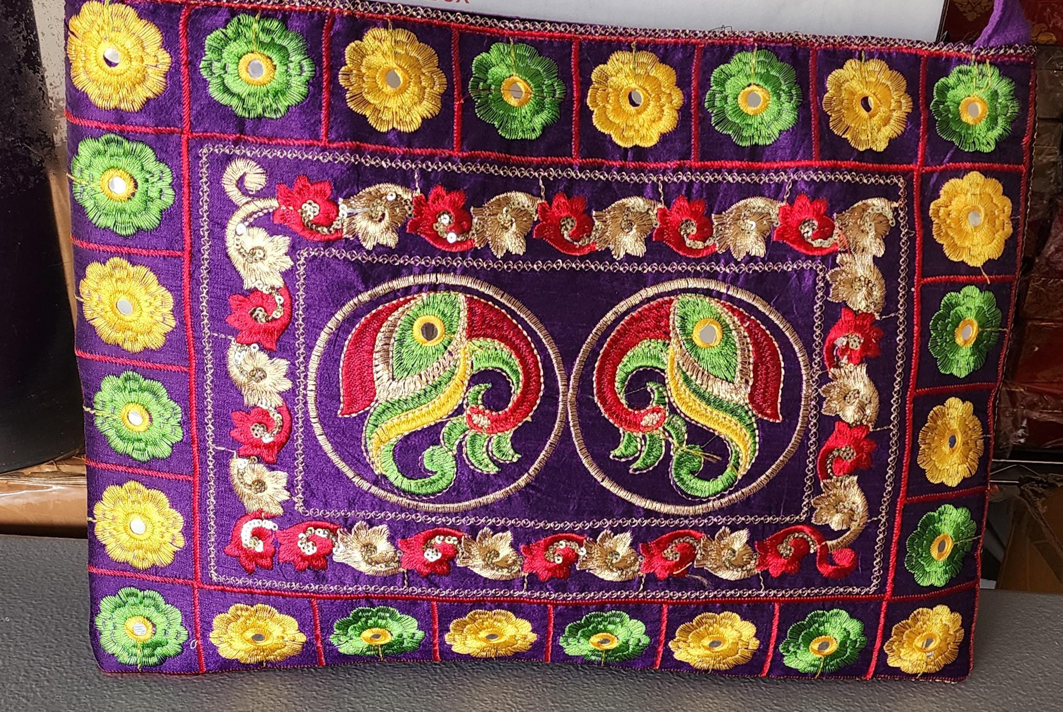 Indian Traditional Embroidered Work Peacock Jhola Bag. Crossbody Shoulder bags .