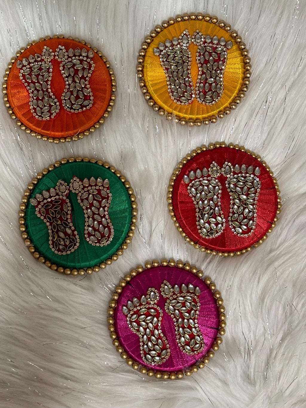 Kundan Handmade Lakshmi Paduka: Diwali Pooja Decor - 3 Inch.