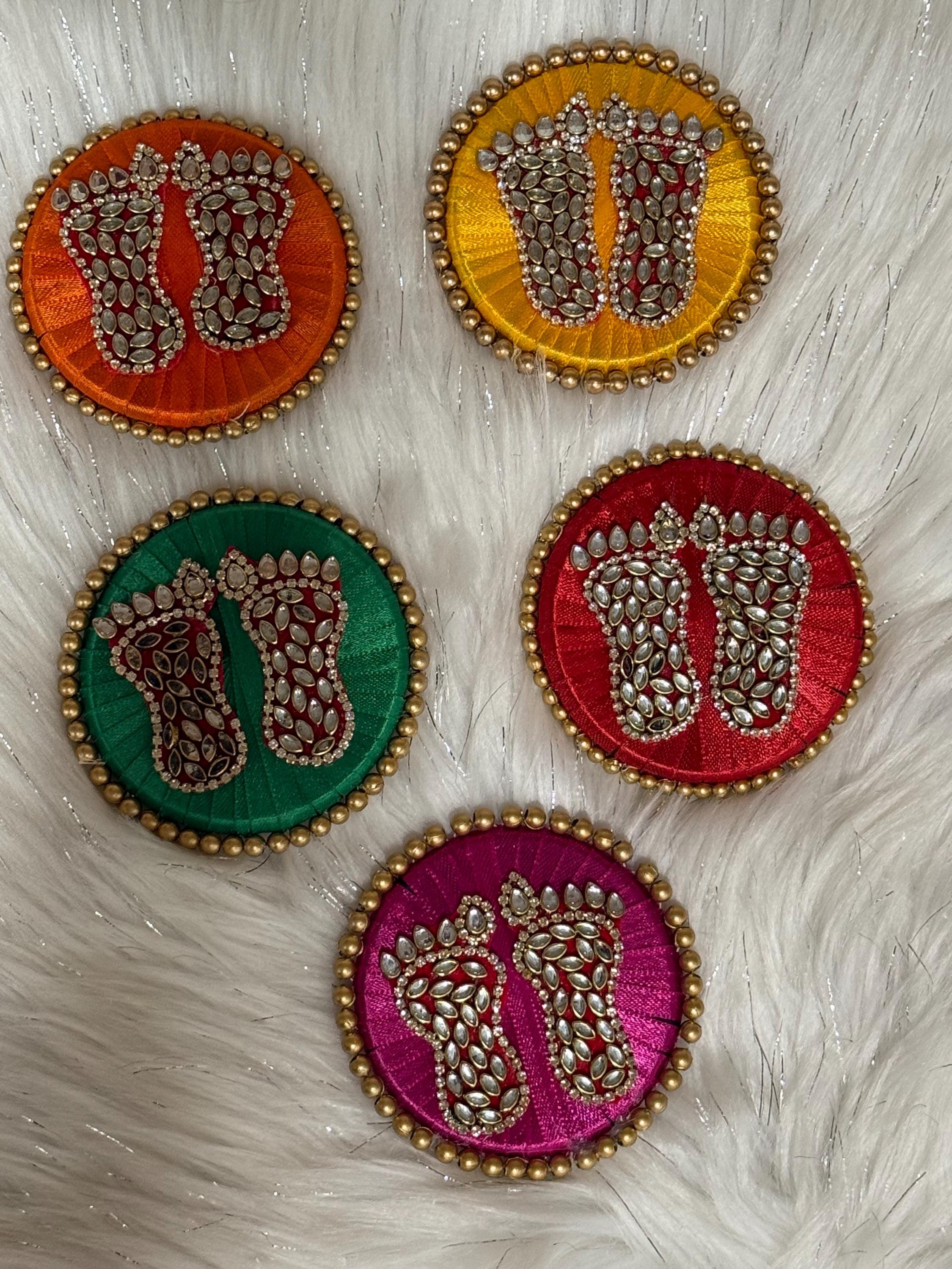 Kundan Handmade Lakshmi Paduka: Diwali Pooja Decor - 3 Inch.