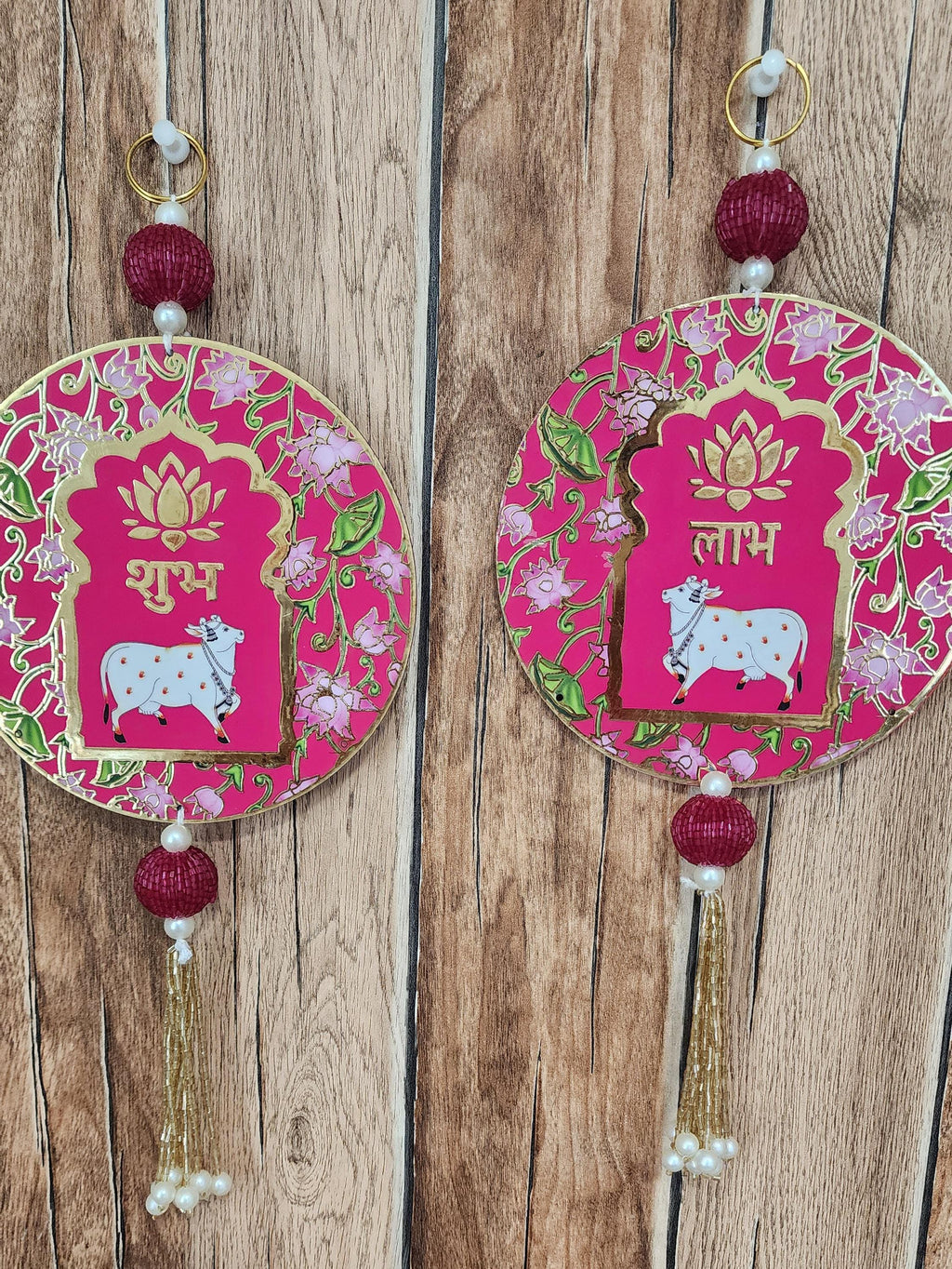 Shubh Labh Cow print Door Hanging: Diwali Decoration, Indian Wedding Decor.