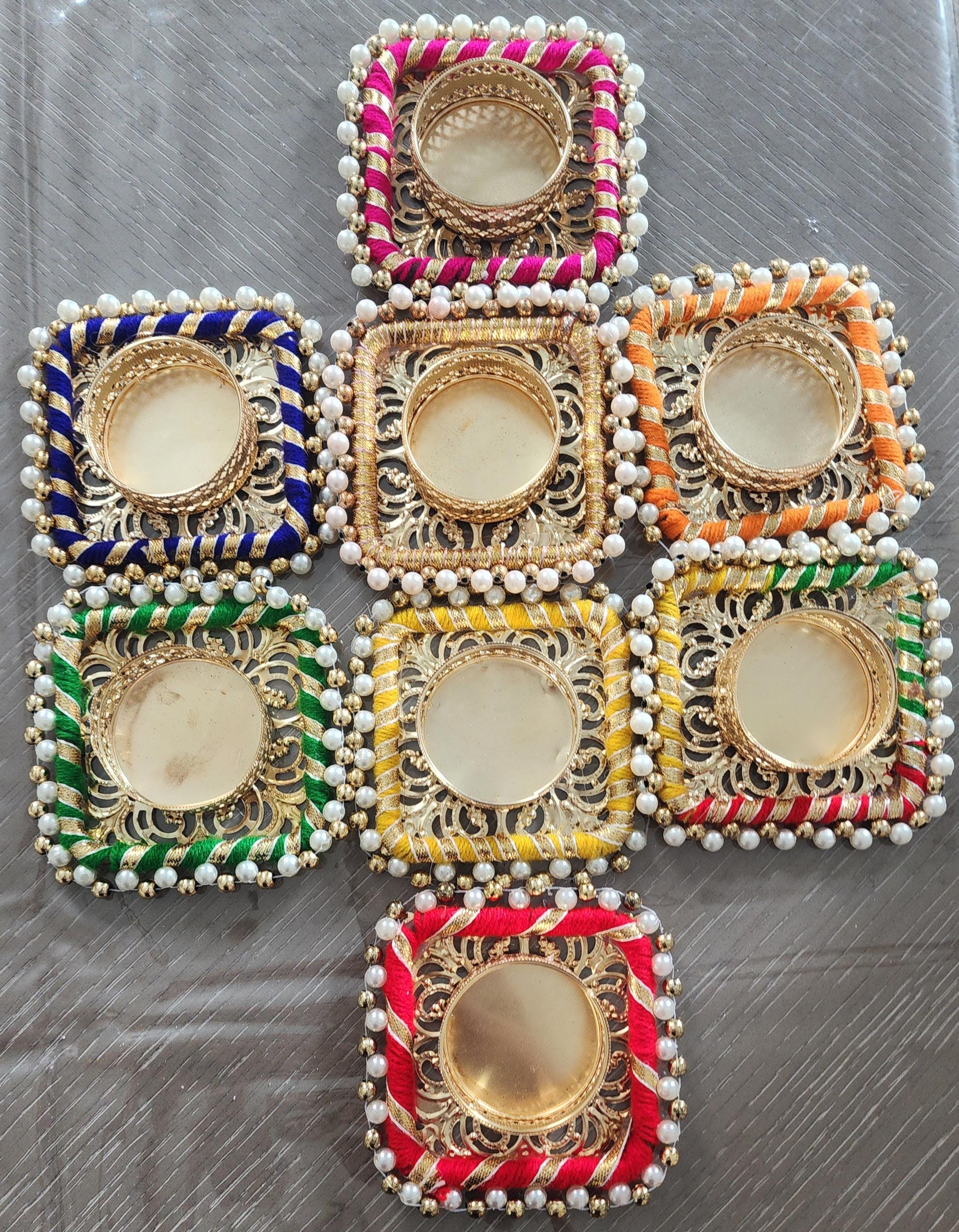 Handmade Decorative Diya: Multicolor Tea Light Candle Holder for Diwali Pooja