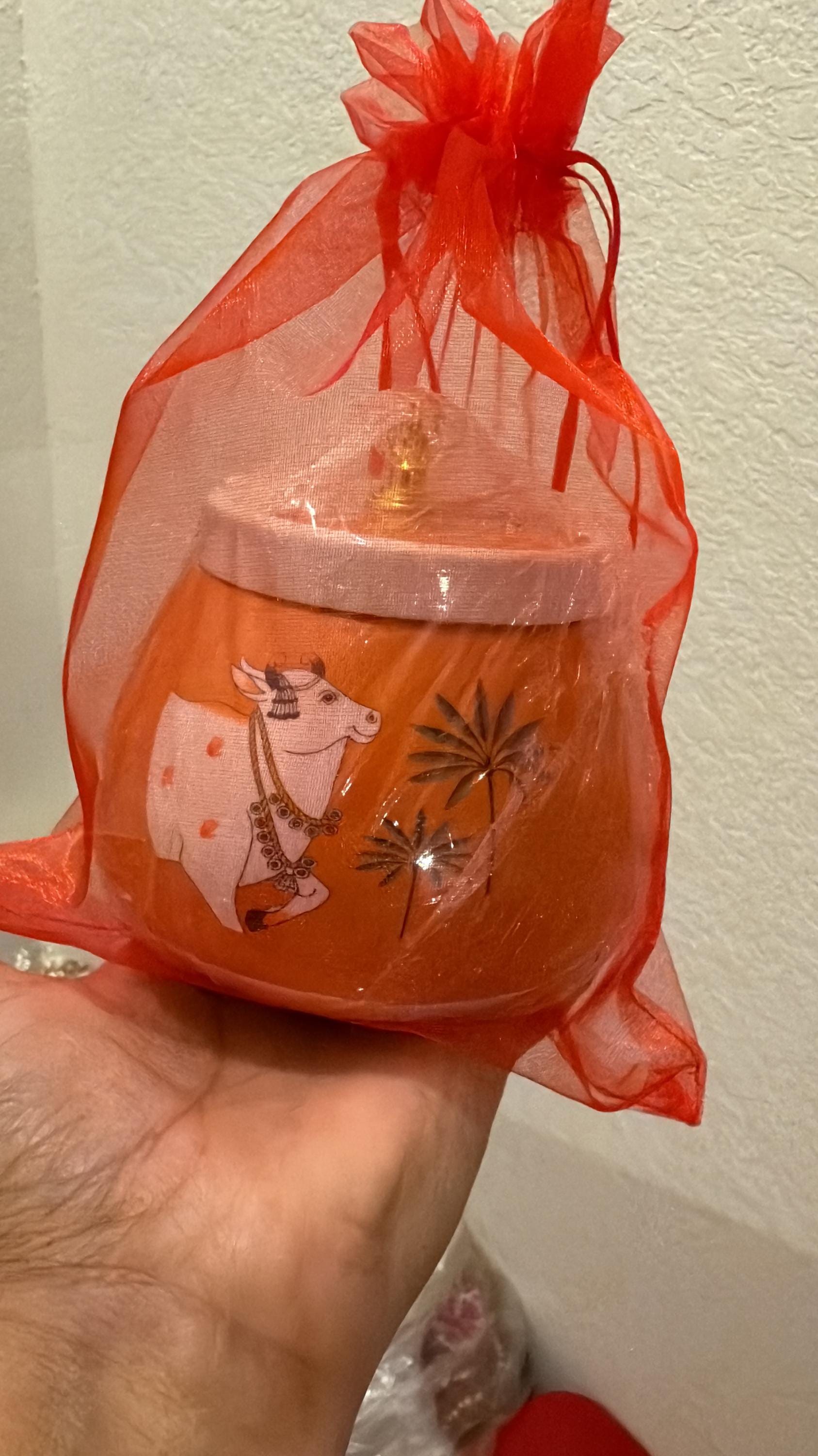 Pichwai Art Handmade Jar Nandi Cow Design, Copper Home Decor.