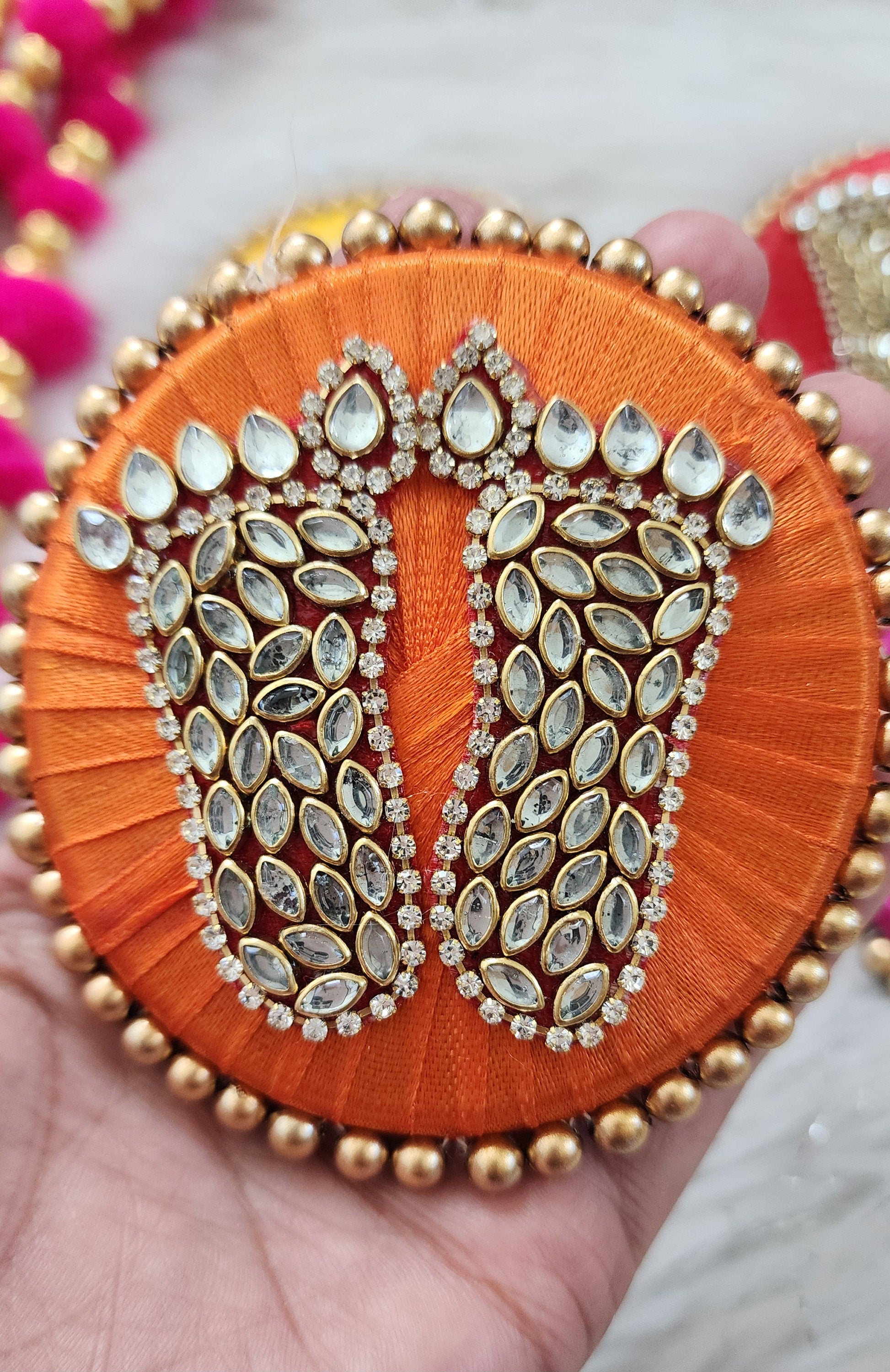 Kundan Handmade Lakshmi Paduka: Diwali Pooja Decor - 3 Inch.