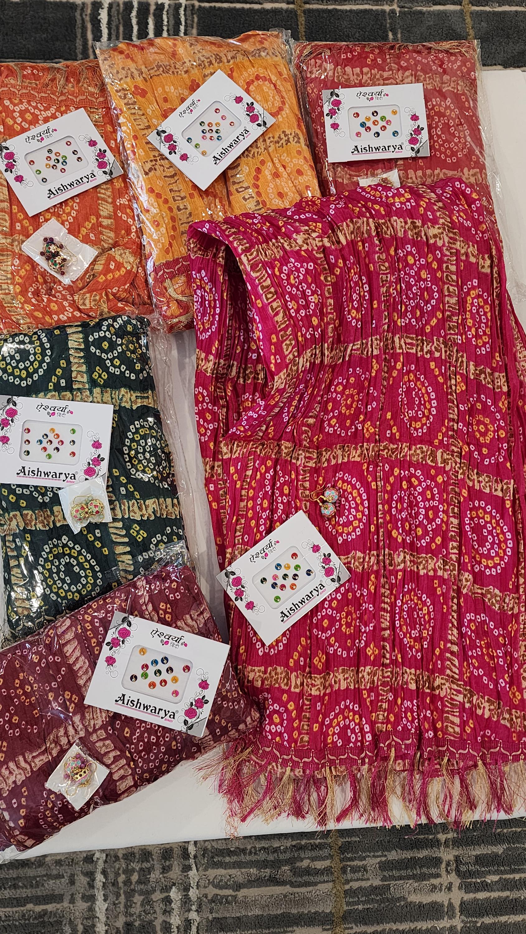 Bandhani Art Silk Dupatta Set: Rajasthani Wedding Favor, Tassel Detail Pack of 2