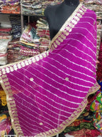 Rajasthani Lahariya Chiffon Dupatta: Lace & Latkan Wedding Scarf