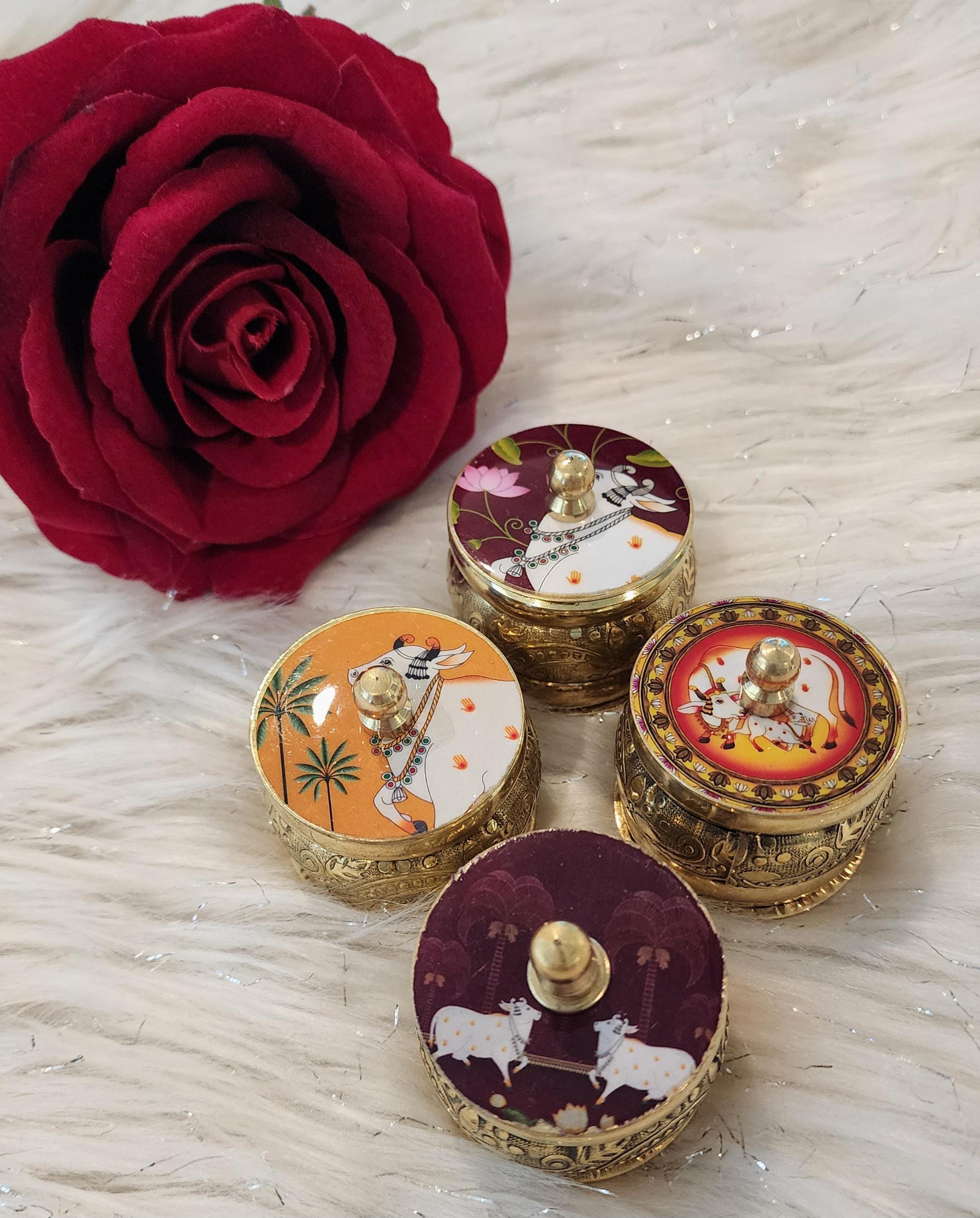 Brass Pichwai Haldi Kumkum Holder: Handcrafted Wedding Favor