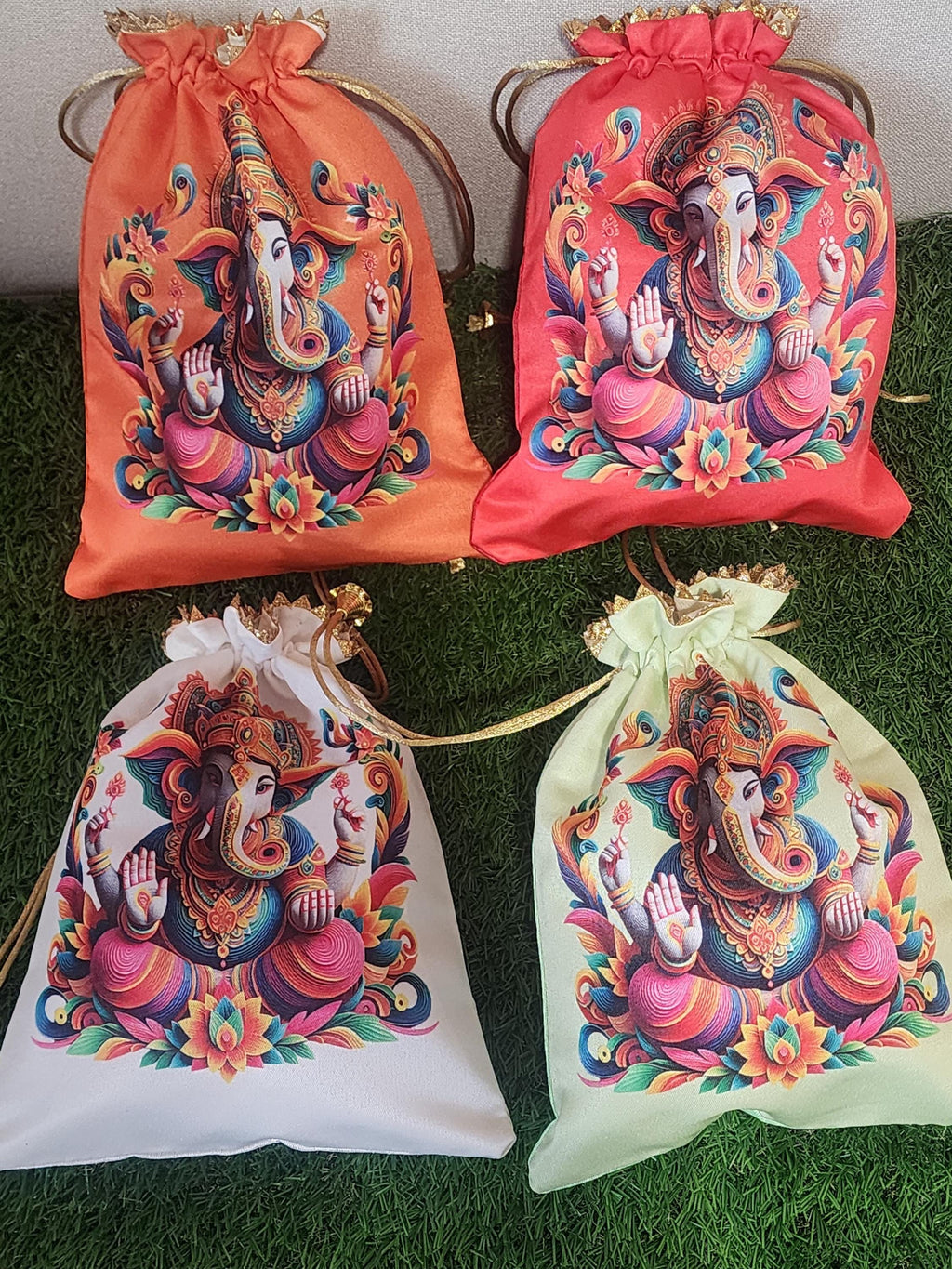 Silk Ganpati Potli Bags - Indian Wedding / Diwali Return Gifts Bags.