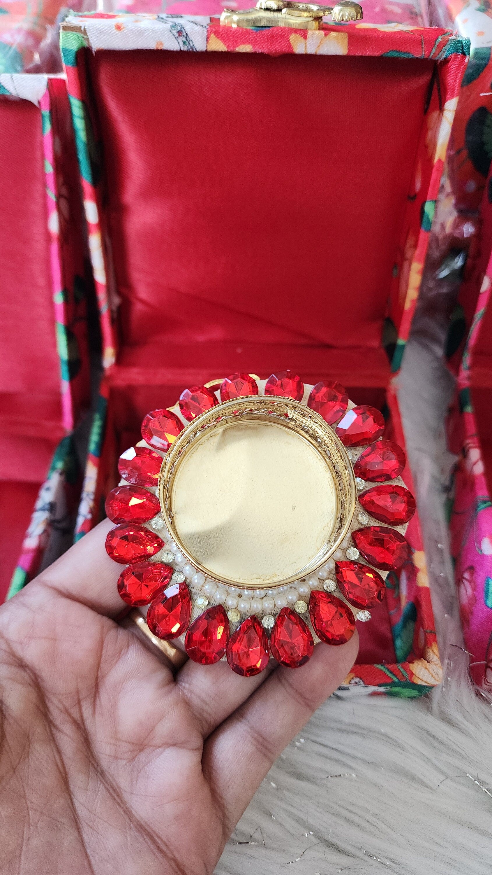 Pichwai Print Handmade Box with T Light Candle Holder