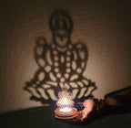 Gold Metal Shadow Diya Set: Ganesh & Lakshmi Indian Candle Holders