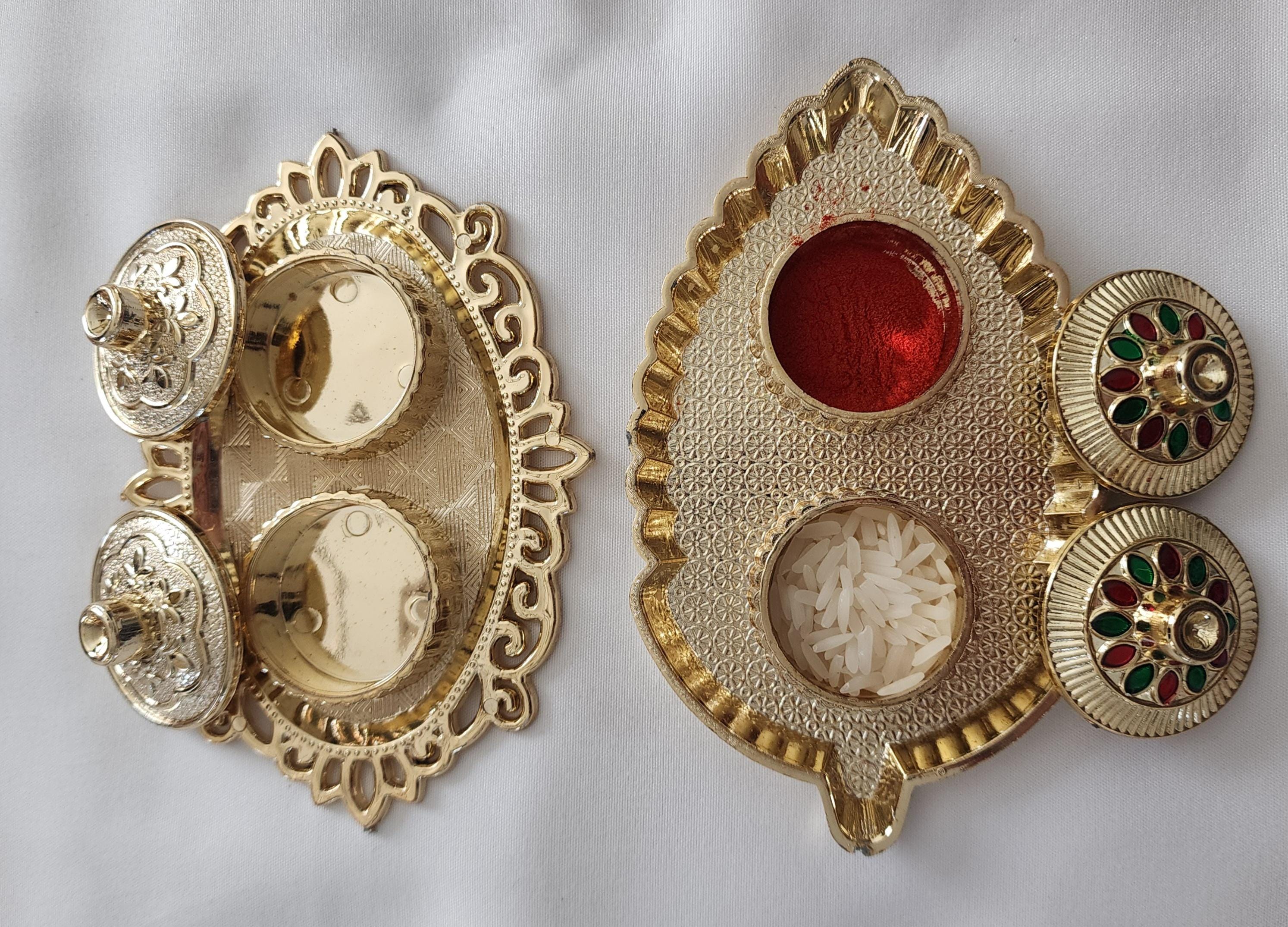 Haldi Kumkum Handmade Decorative Plates: Vermilion Holder Pooja Thali, Mehndi Decoration.