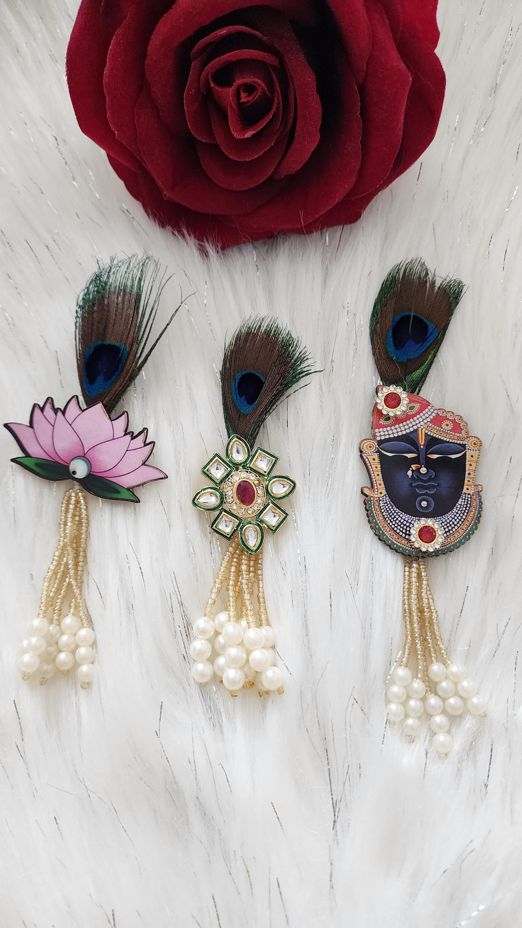 Peacock Feather Wedding Brooches: Lotus Kundan Indian Favor Pins