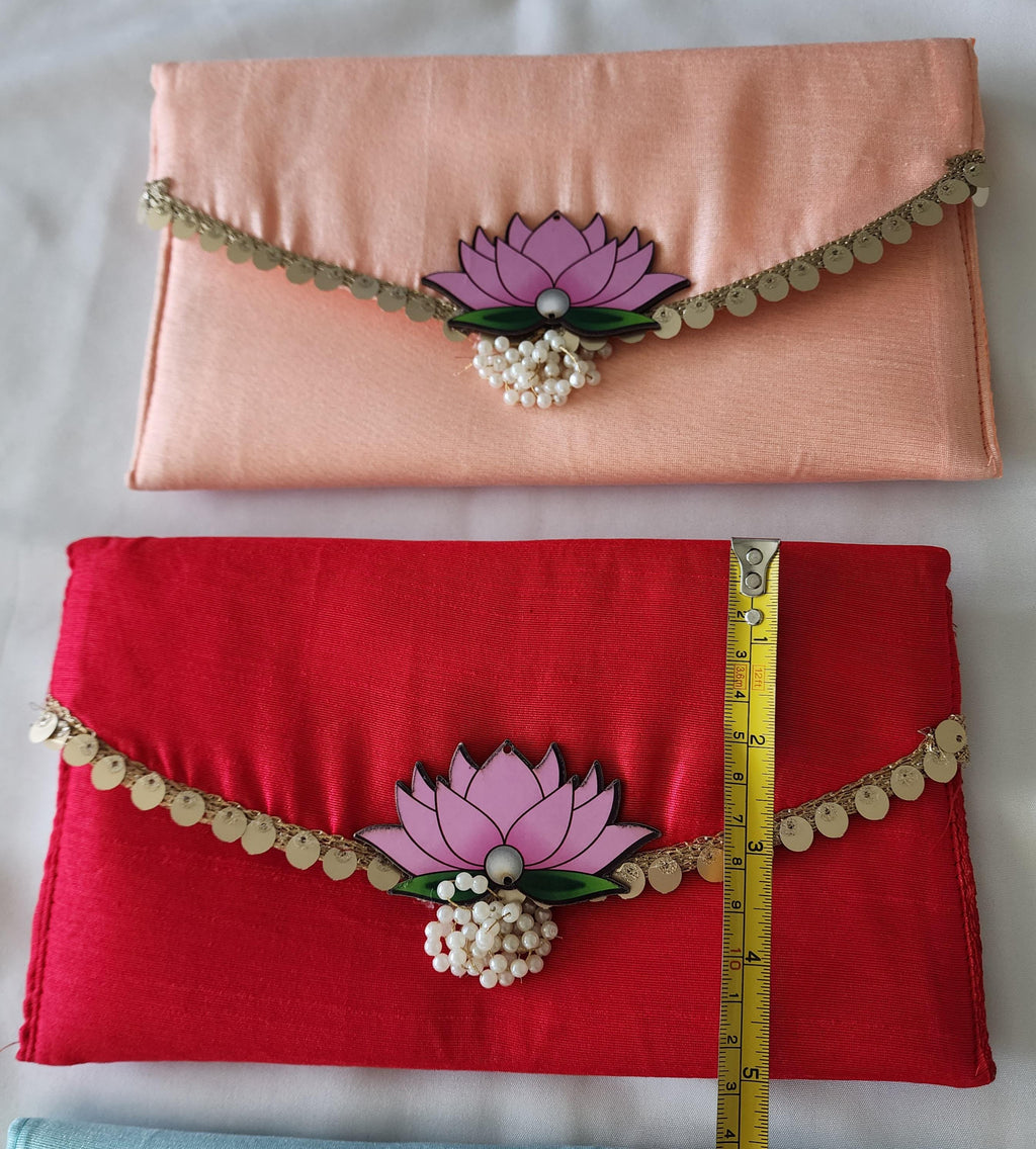 Lotus with moti Latkan Potli Purse: Handmade Indian Wedding Favor Bag and purse.