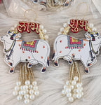 Pichwai Handmade Cow Shubh-Labh Hanging: Diwali Mandir Decor.