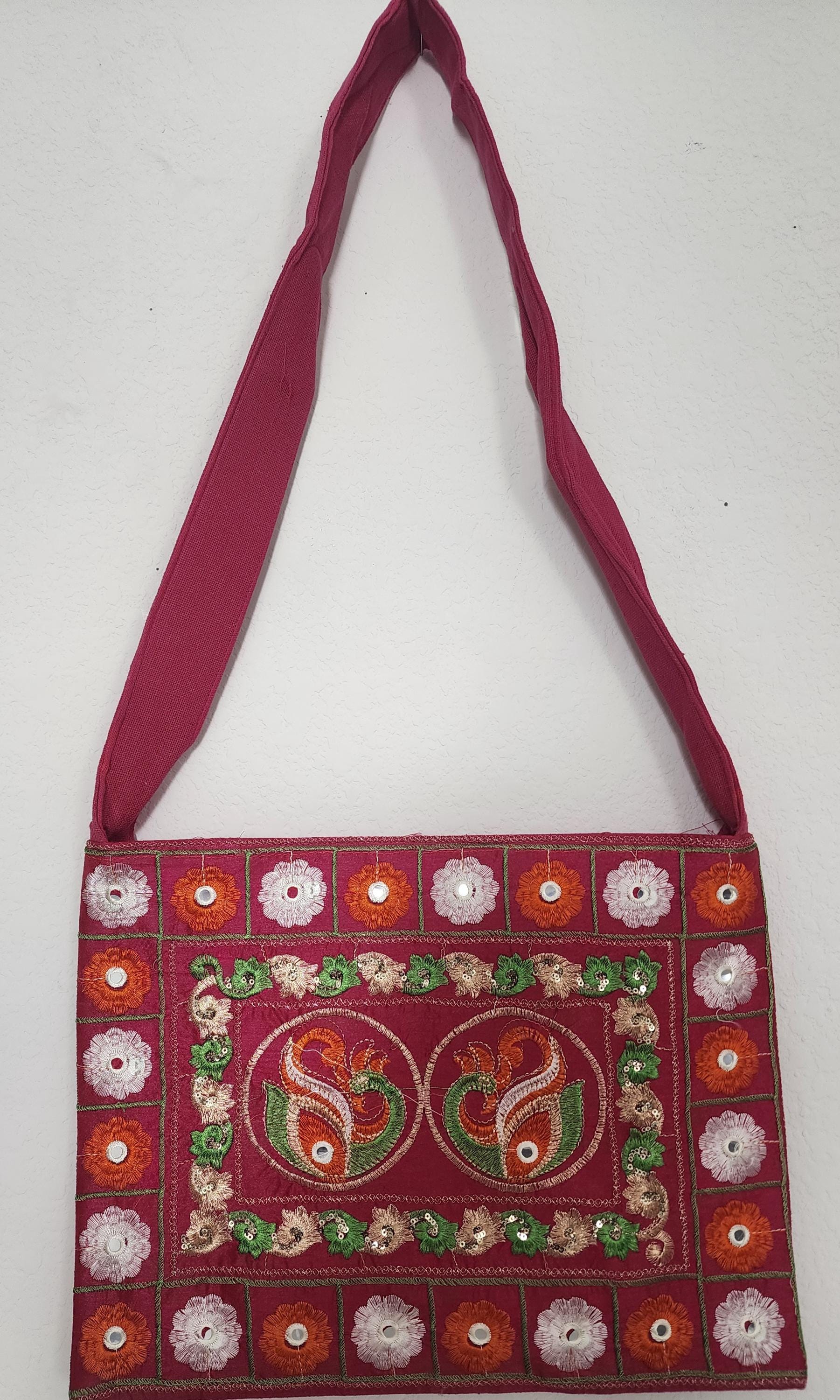 Indian Traditional Embroidered Work Peacock Jhola Bag. Crossbody /Shoulder bags for women.