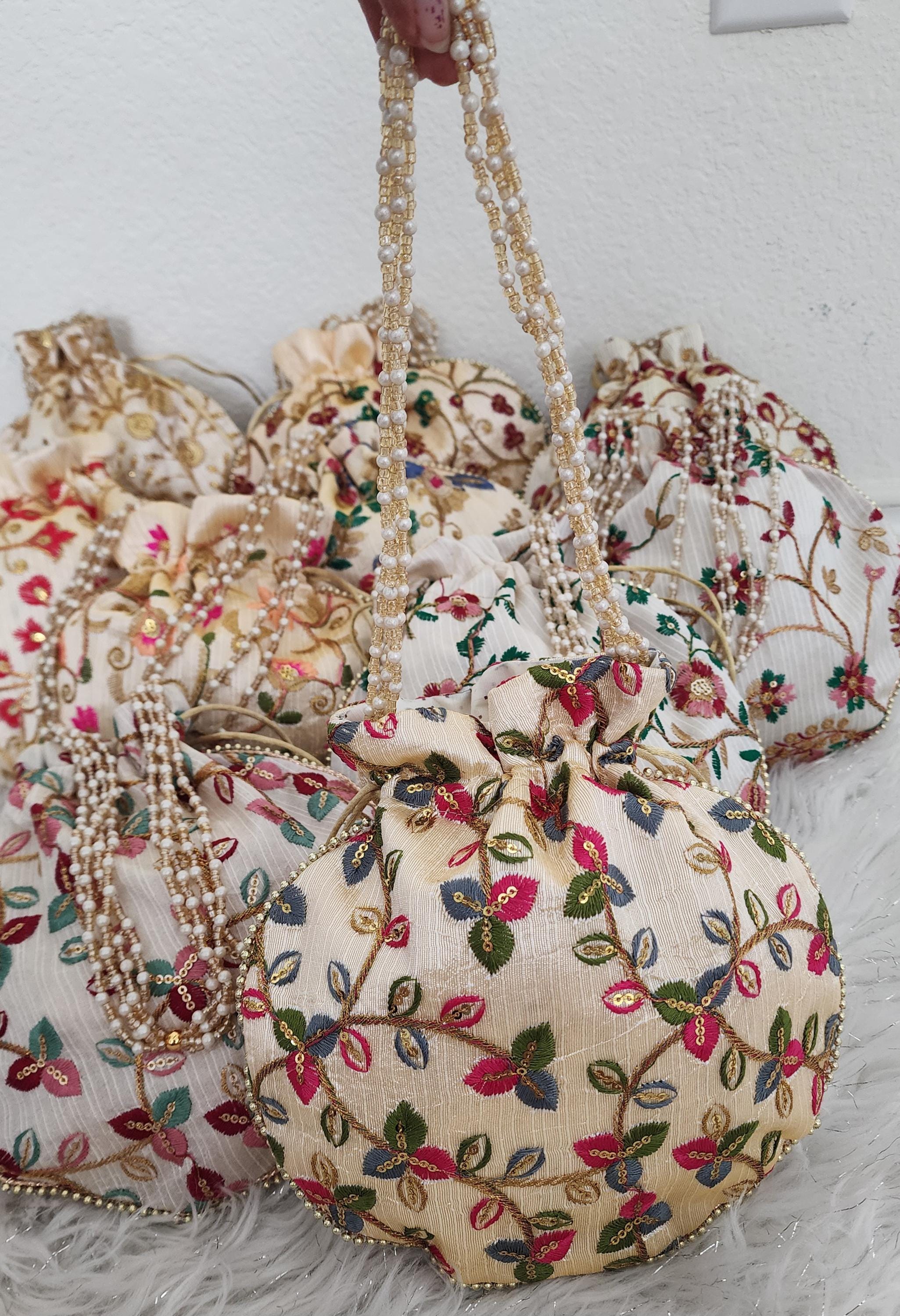 Embroidered Potli Bag: Multicolor Floral, Indian Wedding Favor