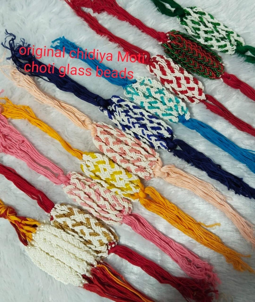 Handmade Multi Color Beaded Rakhi: Kundan Pearl Chain Set