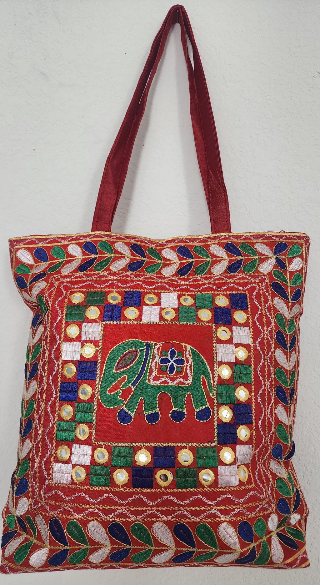 Embroidered Elephant Crossbody Bag: Indian Mirror Work Jhola Bag