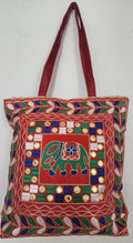 Embroidered Elephant Crossbody Bag: Indian Mirror Work Jhola Bag