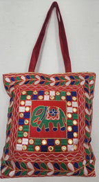 Embroidered Elephant Crossbody Bag: Indian Mirror Work Jhola Bag