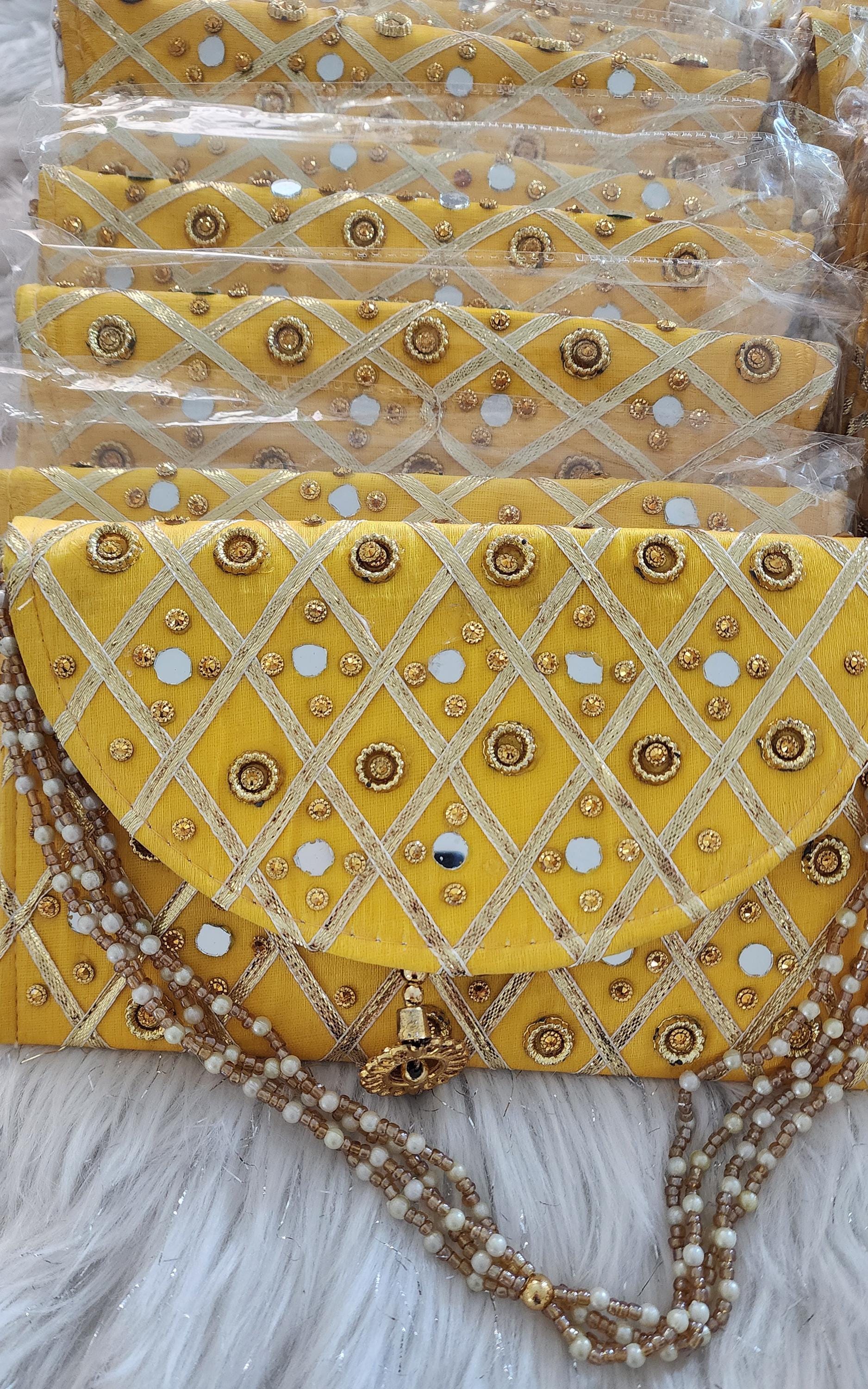 Handcrafted Mirror Work Clutch: Indian Wedding Favor Gift Bag