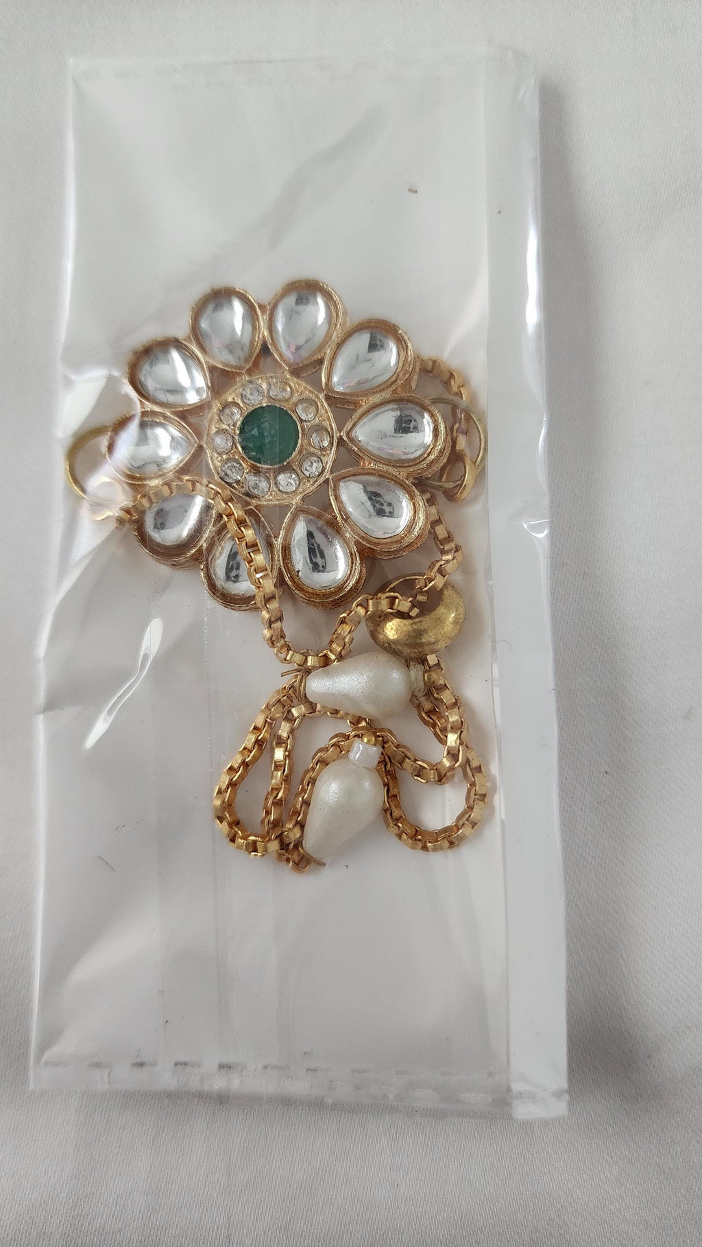 Handmade Kundan Rakhi Set: Pearl Haldi Kumkum Plate, Roli Chawal