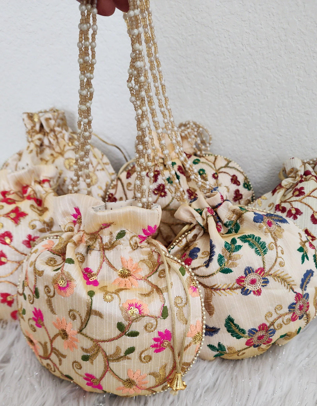 Embroidered Potli Bag: Multicolor Floral, Indian Wedding Favor
