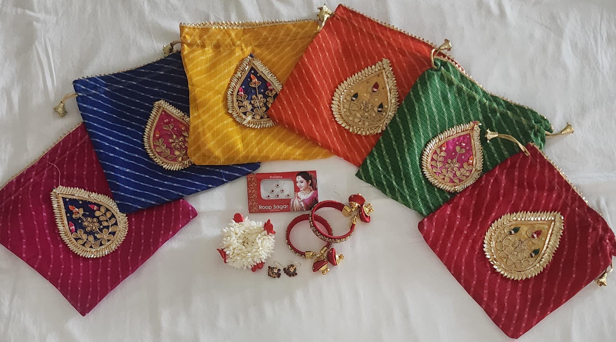 Lahariya Potli Bag Combo Set: Kundan Bangles, Jhumka Earrings - Wedding Favor