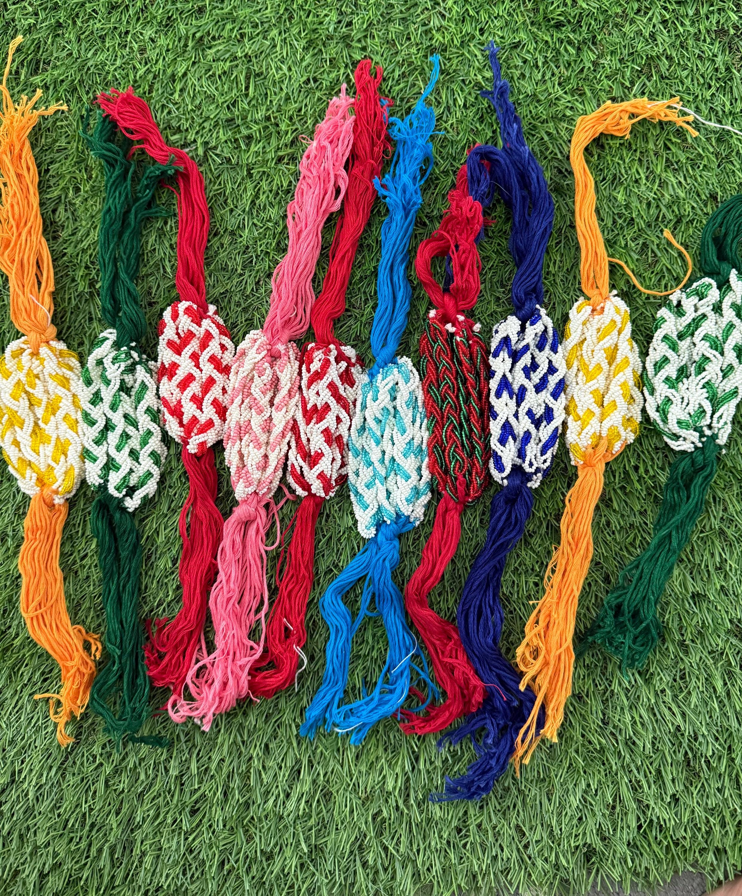 Handmade Multi Color Beaded Rakhi: Kundan Pearl Chain Set