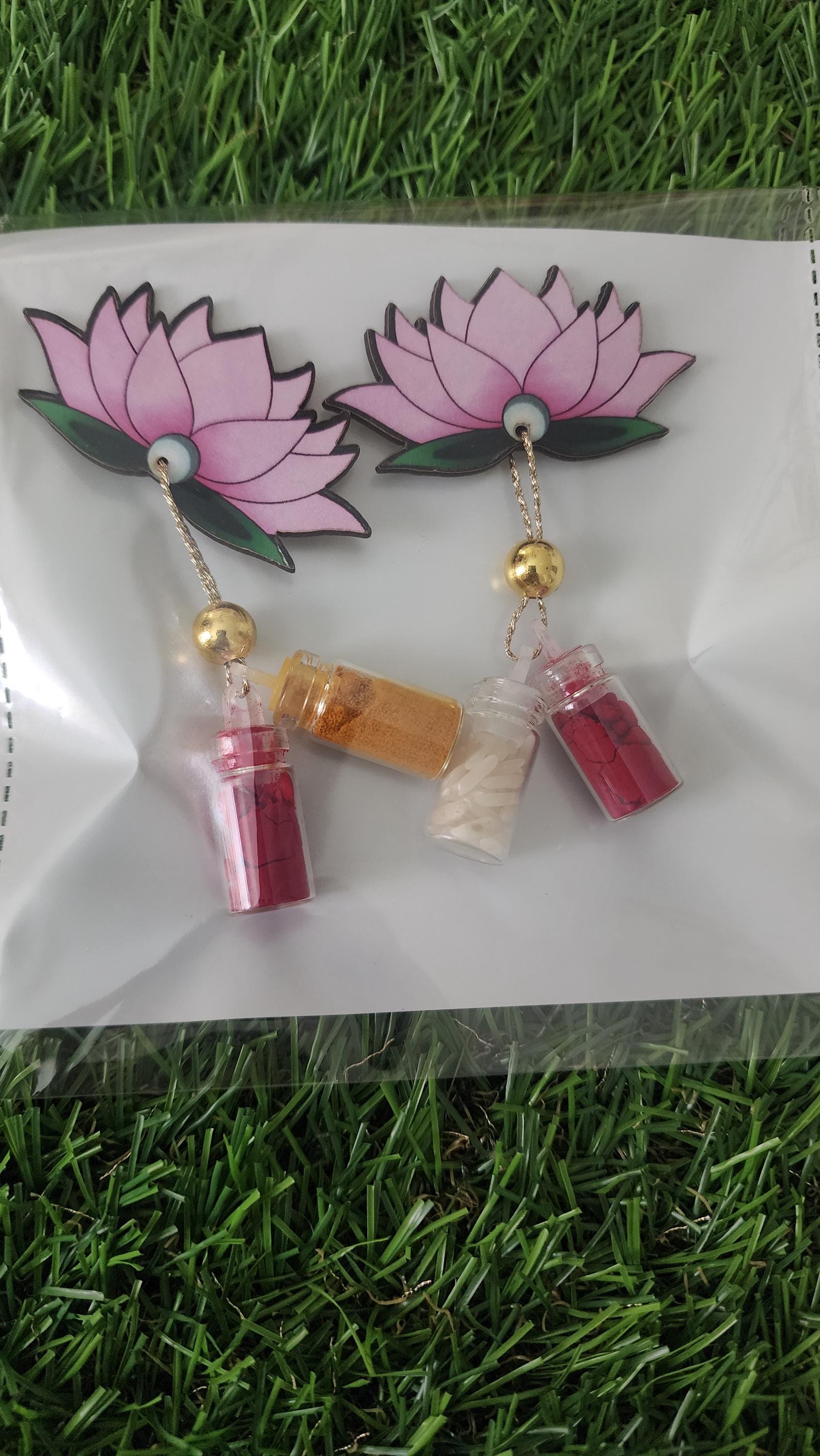 Handmade Lotus Haldi Kumkum Holder: MDF Pooja Favor