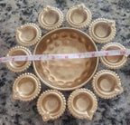 Diya Urli Bowl: Gold Metal Floating Flower & Tea Light Candle Holder (10 Inch)