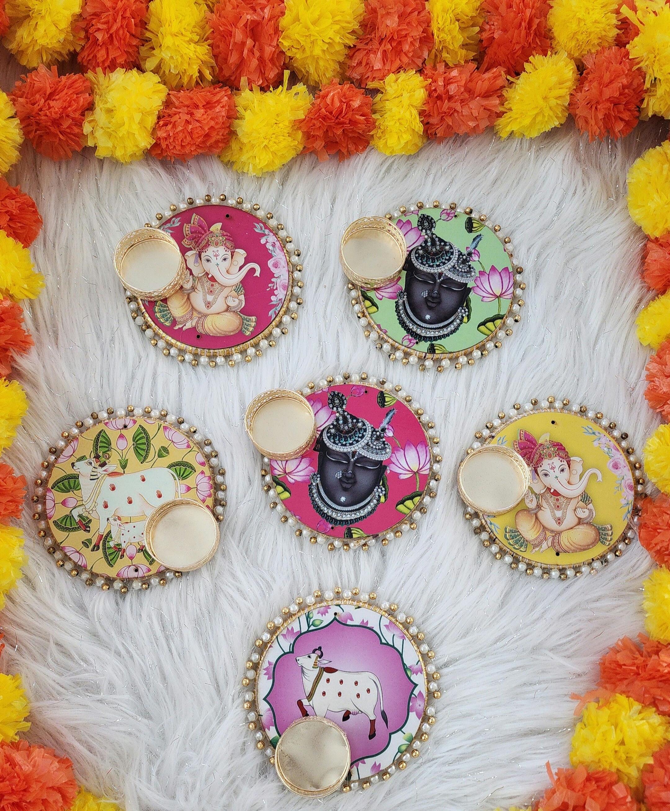 Handcrafted Ganesh, Krishna, Cow Tea Light Holder: Diwali Decor